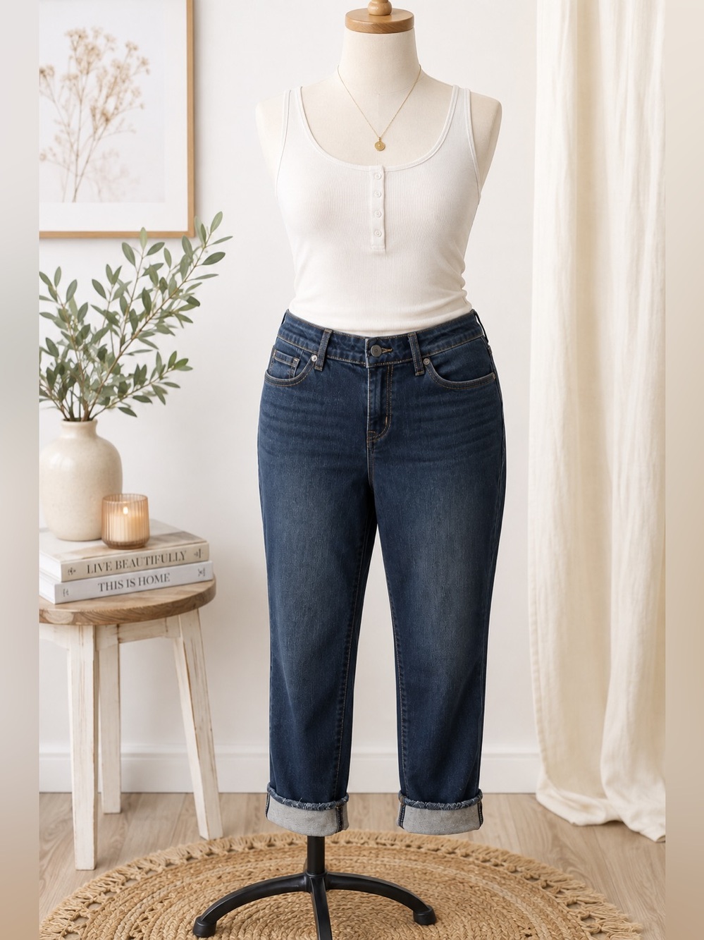 Torrid Crop Boyfriend Jeans Size 22 Dark Wash Cuffed Vintage Stretch Denim